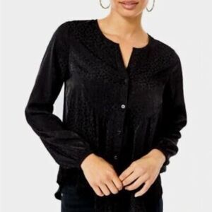 Lilly Pulitzer HENSLEY Black Peasant Blouse in Petite Leopard Jacquard Print NEW